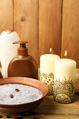 Beautiful spa composition with decorative Indian candles,