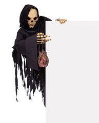 Grim Reaper pointing at a blank panel