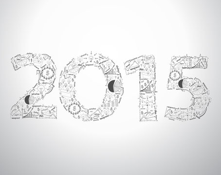 BNew year 2015 text design with creative drawing business succes
