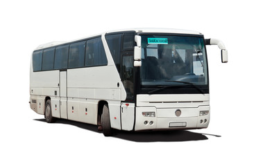 Заказной междугородний автобус на белом фоне с тенью