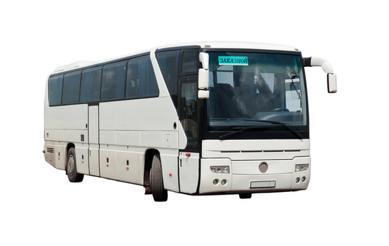 Заказной междугородний автобус на белом фоне