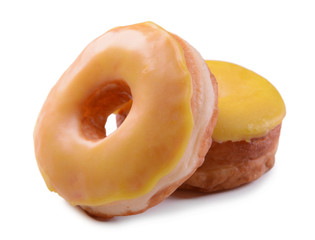 Delicious donuts with glaze isolated on white