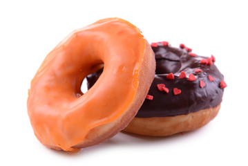Delicious donuts with glaze isolated on white