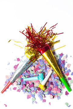 Items for Party birthday or new year on white background