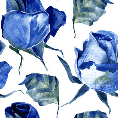 seamless pattern with blue roses