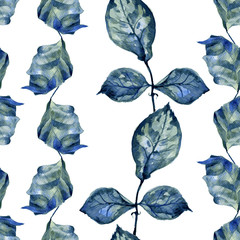 seamless pattern with blue leaves