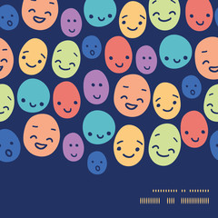 Vector funny faces horizontal frame seamless pattern background