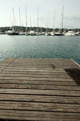 Foto op Canvas wood marina pontoon with sail boats and yacht © William Richardson