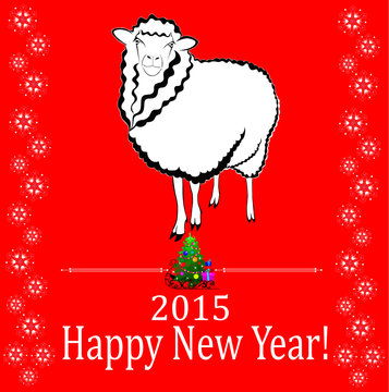 2015 New Year Card With Red Sheep