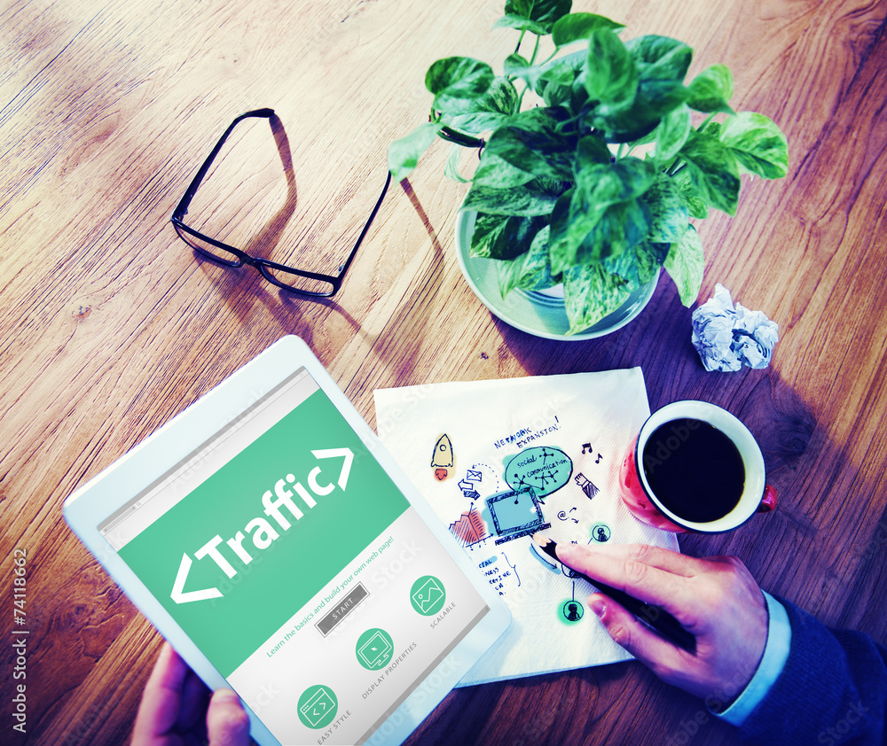 Poster digital online traffic networking office working concept