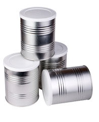 Four metal cans.