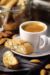 Good morning concept - espresso coffee with almond cantuccini