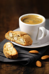 Good morning concept - espresso coffee with almond cantuccini