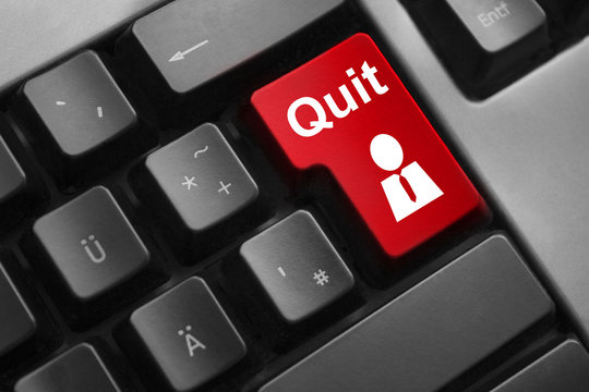 dark grey keyboard red button quit job
