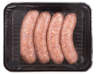 Packed raw sausages