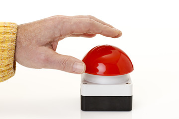 Roter Buzzer mit Hand
