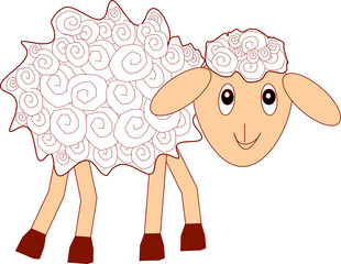 White fluffy  fun curly sheep