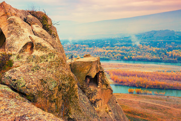 Panoramic view from Antique cave city Uplistsikhe, Georgia