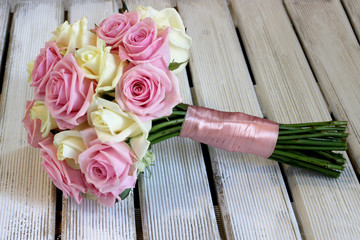Wedding bouquet of fresh bridal flowers on white - 74123226