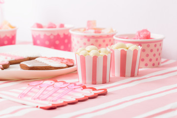 dessert table in pink at girls party