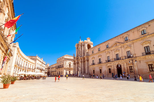 Piazza del Duomo in Ortigia, Syracuse, Italy