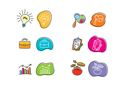 Set of drawing finance stickers icon