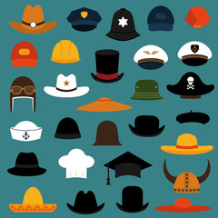 vector set hat and cap illustration, fashion set isolated icons