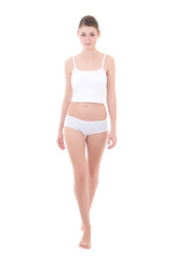 Fototapeta premium young slim woman in cotton underwear isolated on white