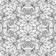 Seamless Monochrome Floral Pattern (Vector). Hand Drawn Texture 