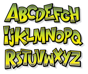 Fototapeta na wymiar Cartoon comic graffiti doodle font alphabet. Vector