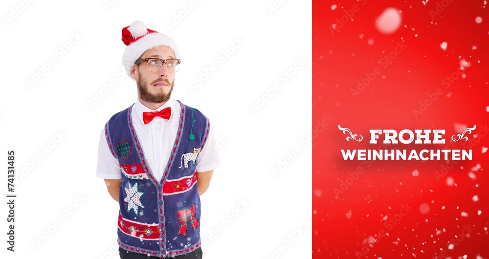 Poster composite image of geeky hipster in santa hat