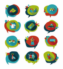 shopping speech bubble flat design background set, eps10