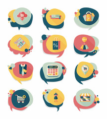 shopping speech bubble flat design background set, eps10