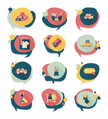 shopping speech bubble flat design background set, eps10