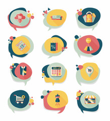 shopping speech bubble flat design background set, eps10