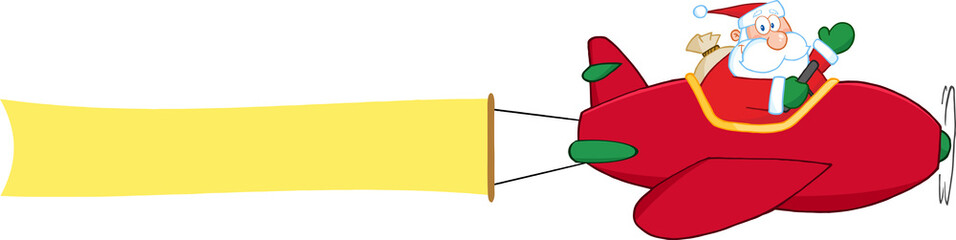 Santa Claus Flying With Plane AndA Blank Banner Attached