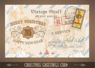 Vintage Postacard for Christmas greetings cards