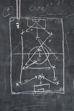 soccer / football tactics blackboard and whistle of a trainer o