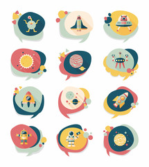 Space speech bubble flat design background set, eps10