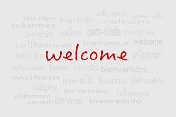 welcome tag cloud grau