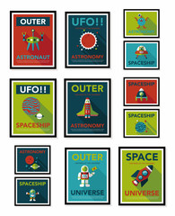 Space poster banner flat design background set, eps10