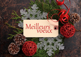 Christmas concept. Season's Greetings in French. - 74136479