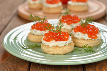 Appetizer with red caviar