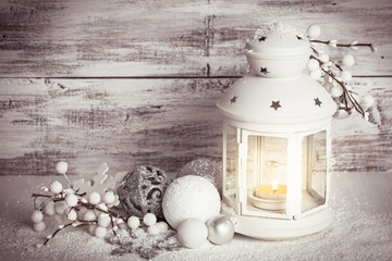 Cristmas lantern with snow