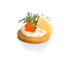 Canape with Caviar on white background