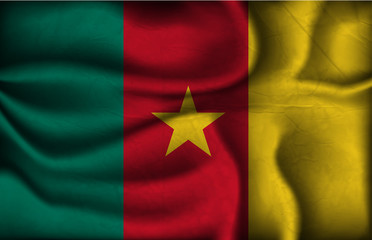 crumpled flag of Cameroon on a light background