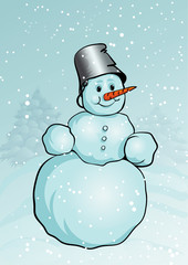 Winter scenery with a snowman and snow