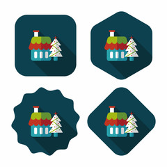 Xmas tree and house flat icon with long shadow,eps10