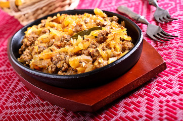 Cabbage stewed with meat