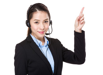 Customer services operator with finger point up